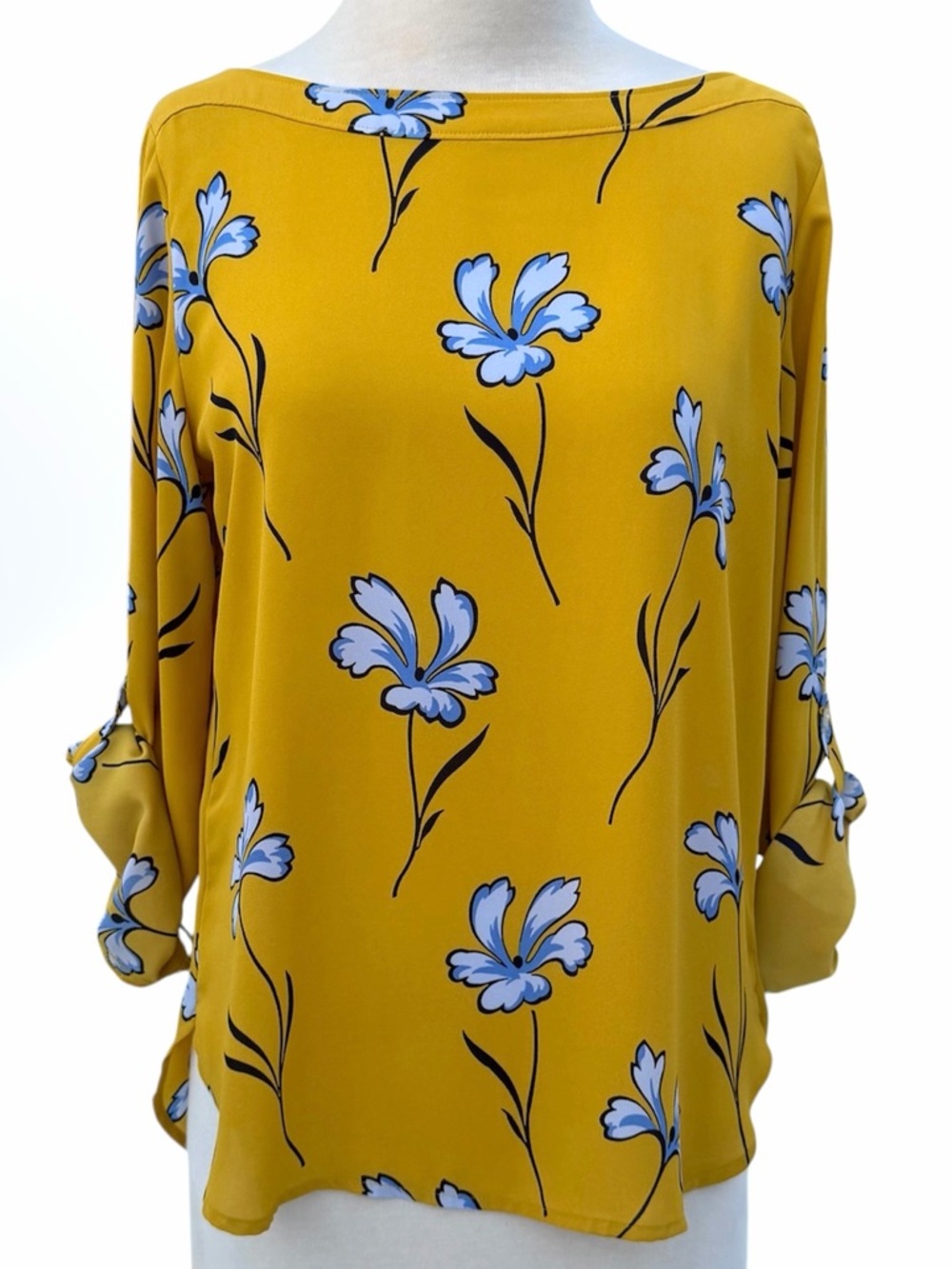 LOFT Mustard Yellow Floral Boatneck Blouse